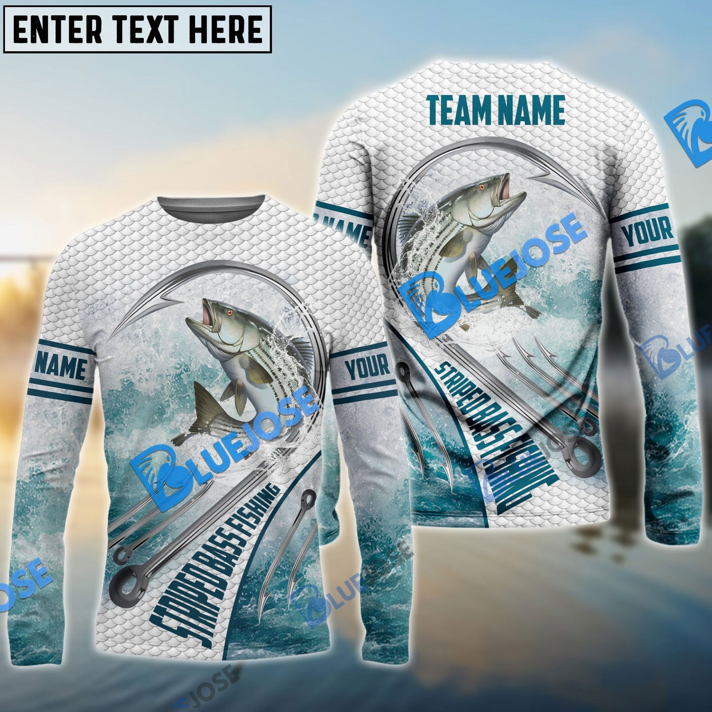 Frenzidea Striped Bass Fishing White Fin Water Sport Custom Name & Team Name 3D Shirts