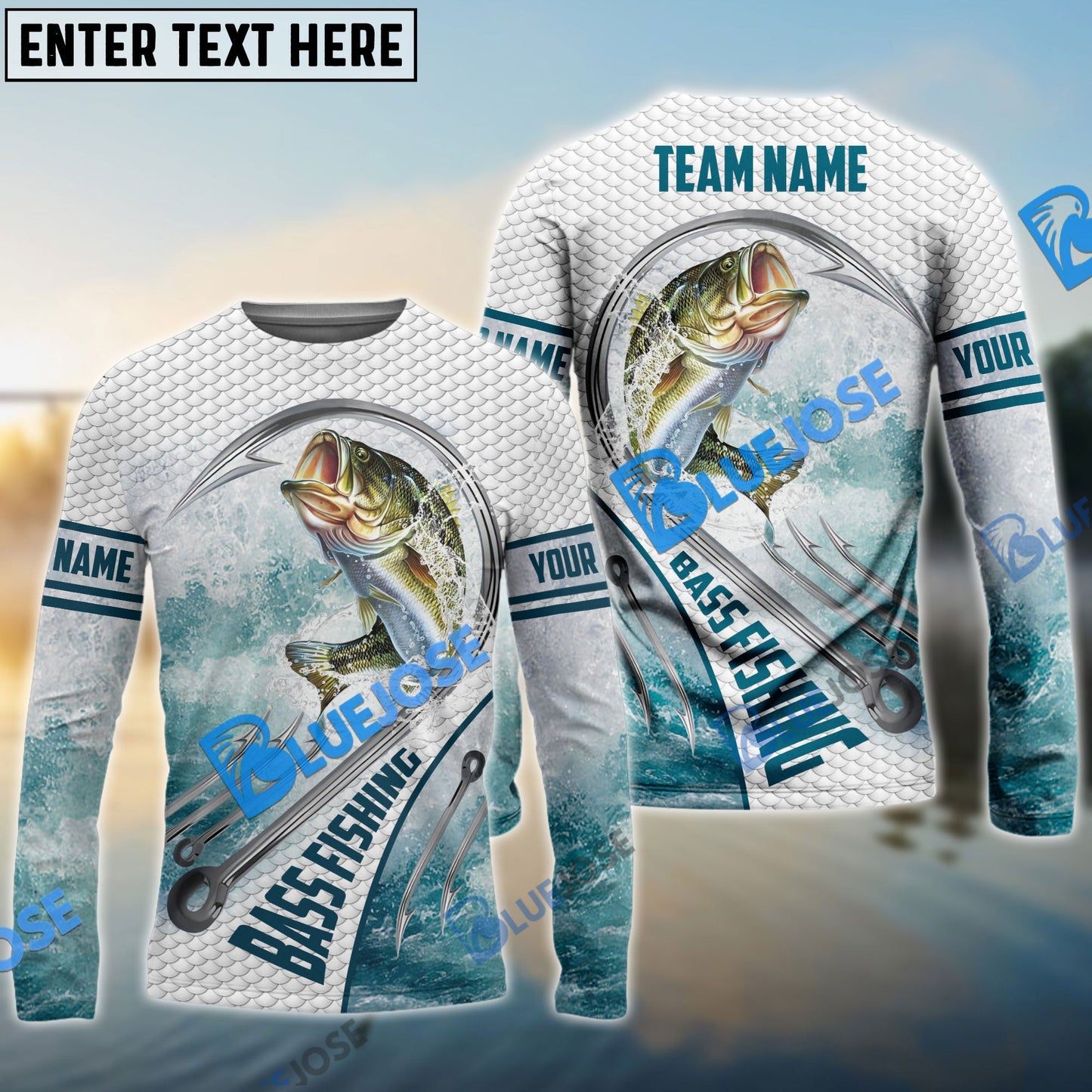 Frenzidea Bass Fishing White Fin Water Sport Custom Name & Team Name 3D Shirts