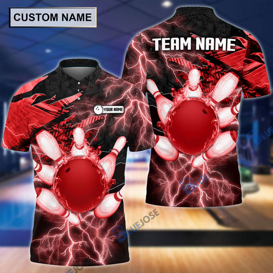 Frenzideas Thunder Power Bowling And Pins Personalized Name Team Name 3D Shirt