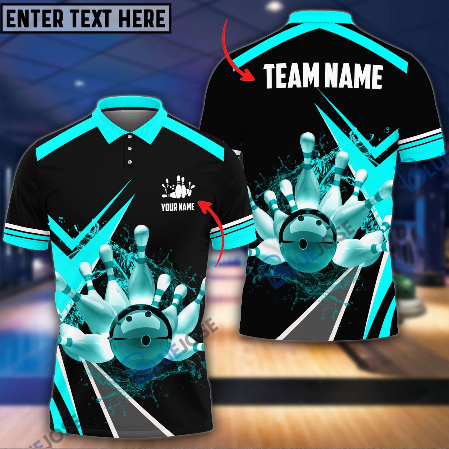 Frenzideas Water Bowling and Pins Layer Personalized Name and Team Name 3D Shirt (4 Colors)