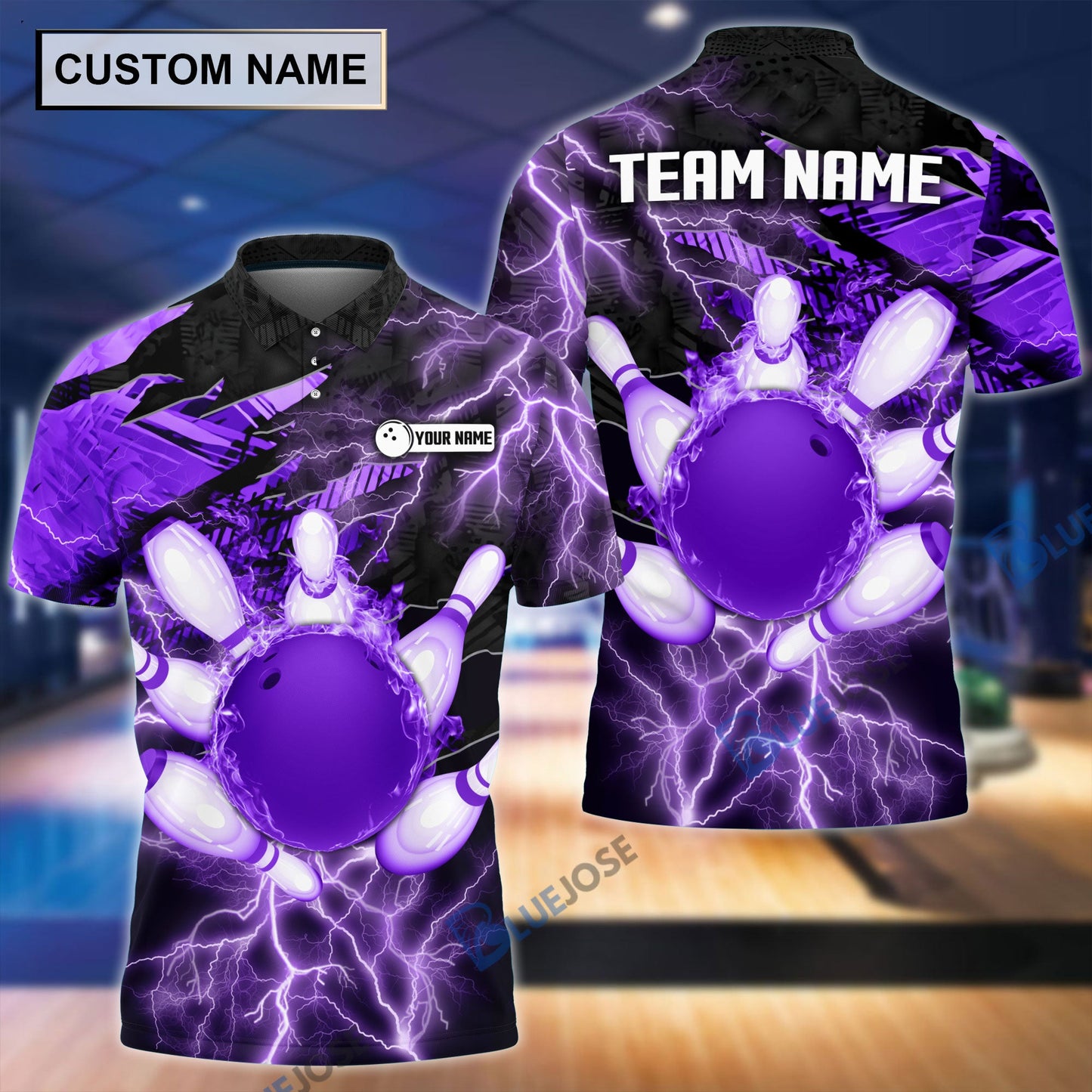 Frenzideas Thunder Power Bowling And Pins Personalized Name Team Name 3D Shirt