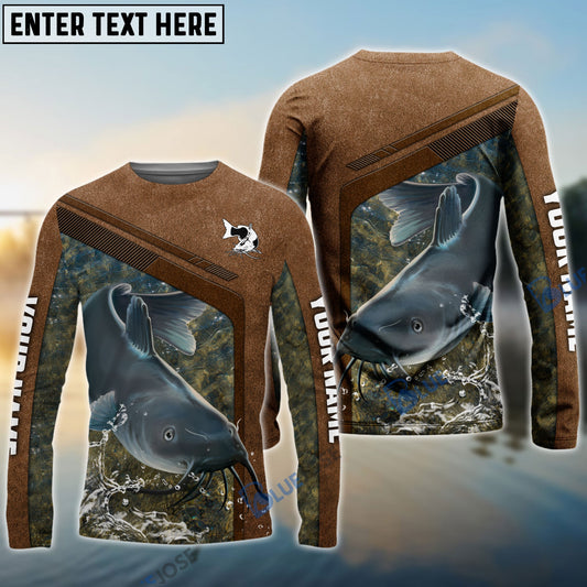 Frenzidea Catfish Fishing Leather Pattern Personalized Shirt