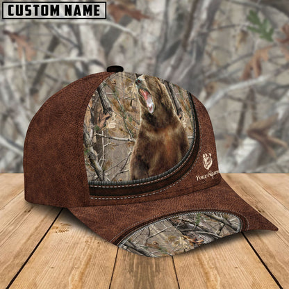 Frenzidea Bear Hunting Leather Zip Pattern Personalized Name Cap