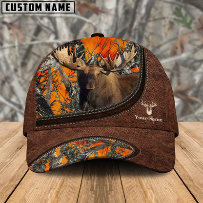 Frenzidea Moose Hunting Leather Zip Pattern Personalized Name Cap