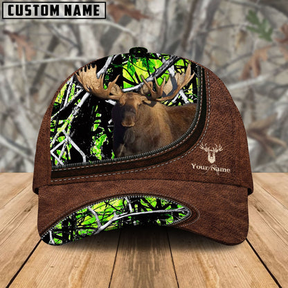 Frenzidea Moose Hunting Leather Zip Pattern Personalized Name Cap