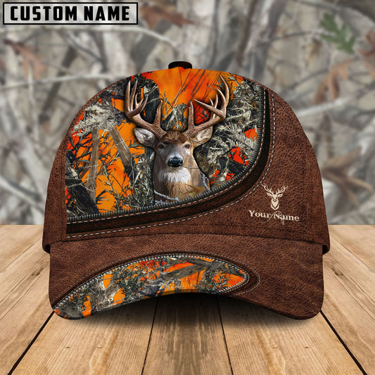 Frenzidea Deer Hunting Leather Zip Pattern Personalized Name Cap