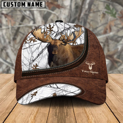 Frenzidea Moose Hunting Leather Zip Pattern Personalized Name Cap