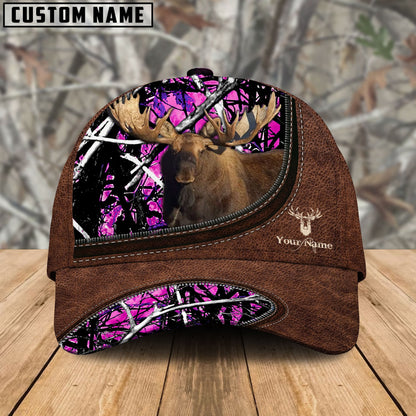 Frenzidea Moose Hunting Leather Zip Pattern Personalized Name Cap