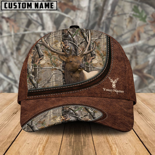 Frenzidea Elk Hunting Leather Zip Pattern Personalized Name Cap