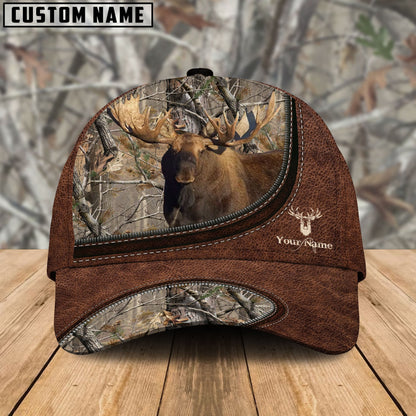 Frenzidea Moose Hunting Leather Zip Pattern Personalized Name Cap