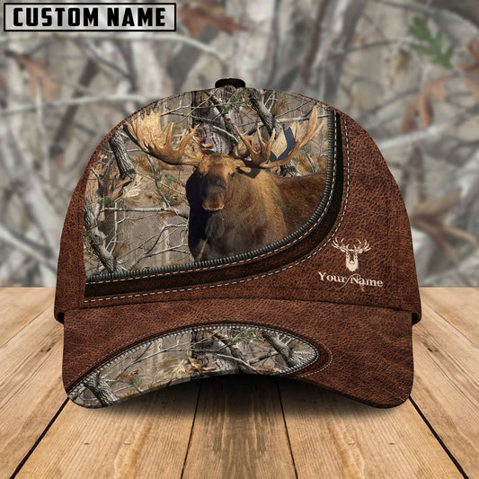 Frenzidea Moose Hunting Leather Zip Pattern Personalized Name Cap