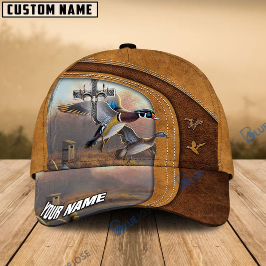 frenzidea Cross America Hunting Duck Leather Pattern Multicolor Personalized Cap