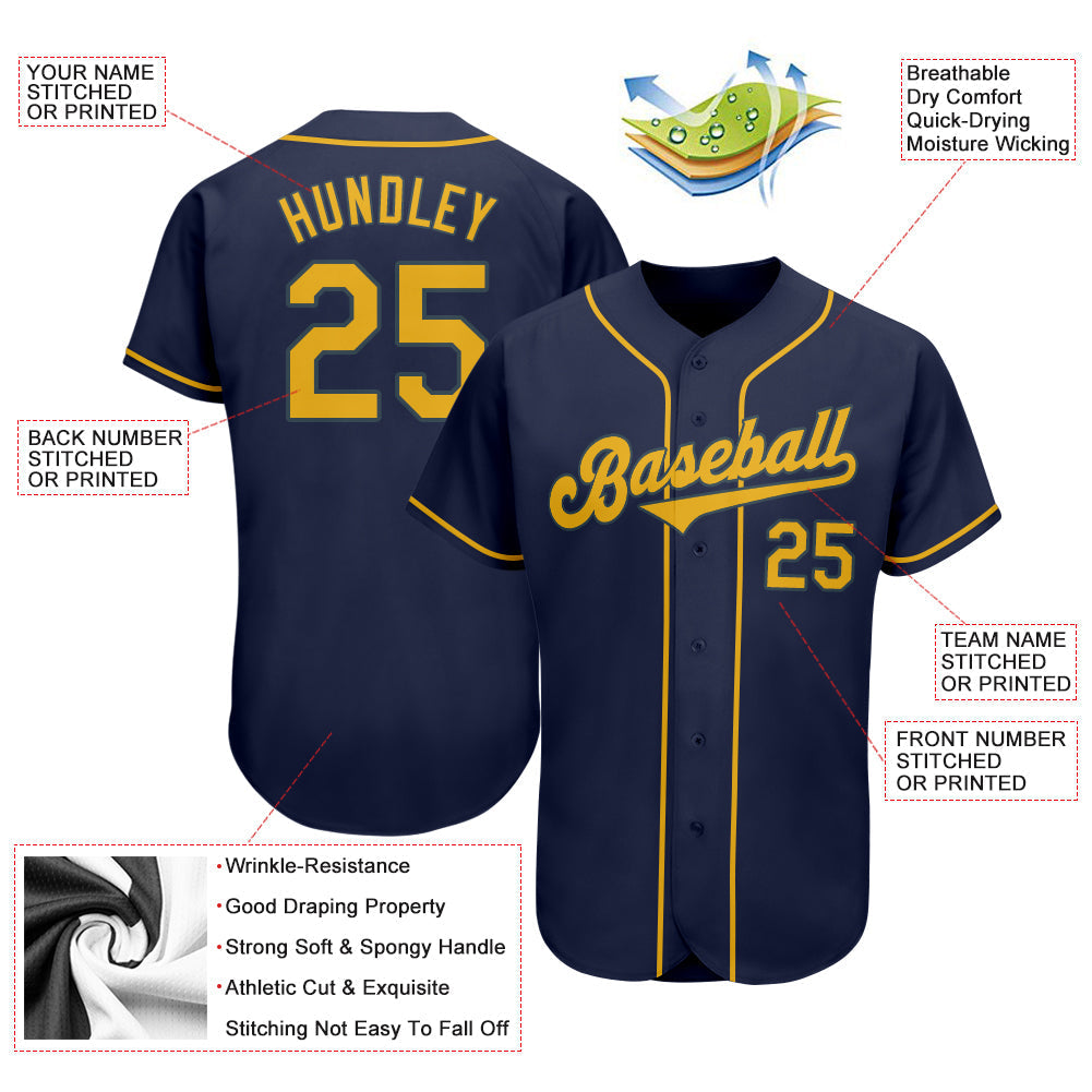 Frenzidea Custom Navy Gold Authentic Baseball Jersey