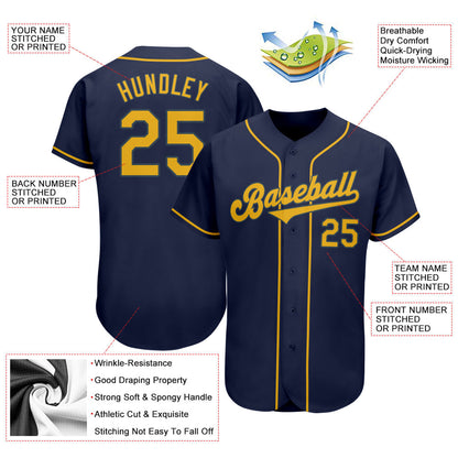 Frenzidea Custom Navy Gold Authentic Baseball Jersey