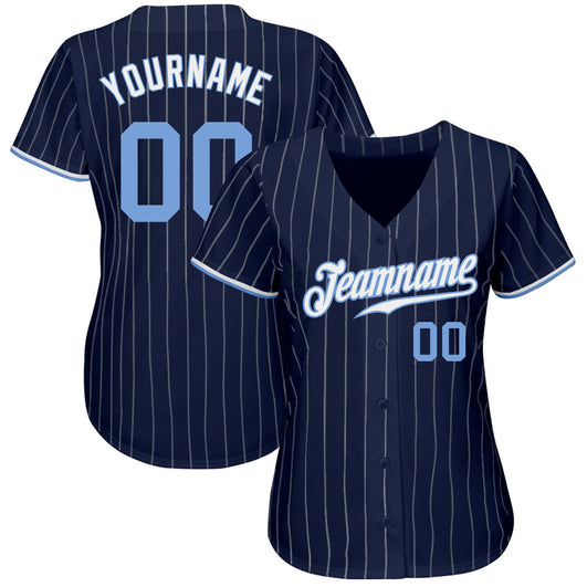 Frenzidea Custom Navy White Pinstripe Light Blue-White Authentic Baseball Jersey
