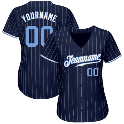 Frenzidea Custom Navy White Pinstripe Light Blue-White Authentic Baseball Jersey