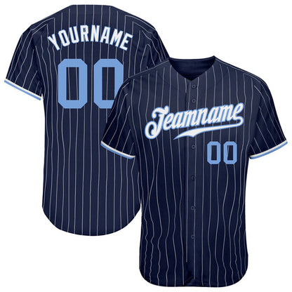 Frenzidea Custom Navy White Pinstripe Light Blue-White Authentic Baseball Jersey