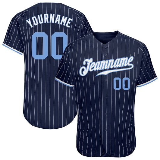 Frenzidea Custom Navy White Pinstripe Light Blue-White Authentic Baseball Jersey