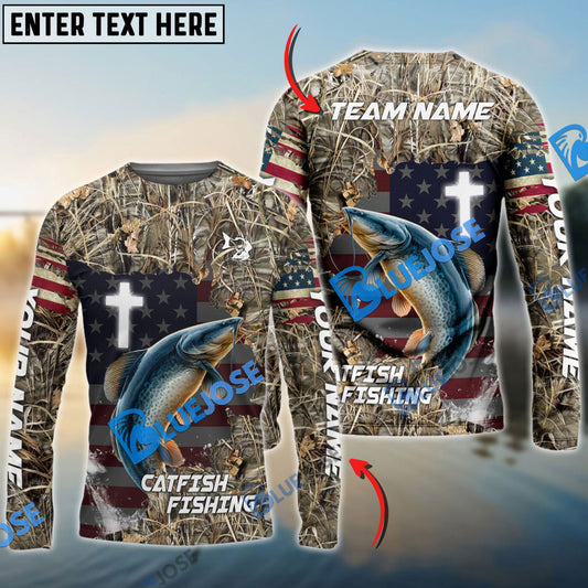 Frenzidea Catfish Fishing Cross Camo Custom Name & Team Name 3D Shirts