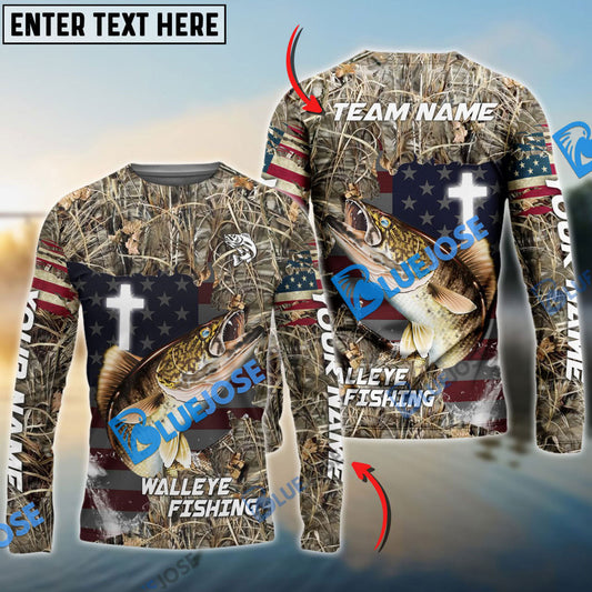 Frenzidea Walleye Fishing Cross Camo Custom Name & Team Name 3D Shirts