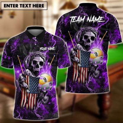 Frenzidea Billiards Ball 9 Fire Skull US Flag Personalized Name, Team Name Unisex Shirt ( 6 Colors )