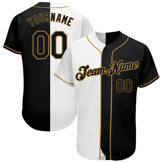 Frenzidea Custom White-Black Old Gold Authentic Split Fashion Baseball Jersey