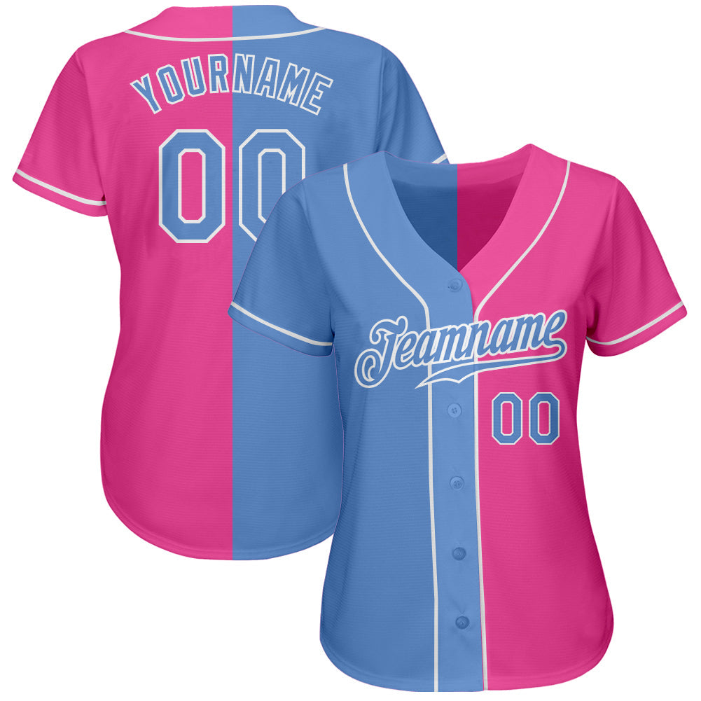 Frenzidea Custom Pink Light Blue-White Authentic Split Fashion Baseball Jersey
