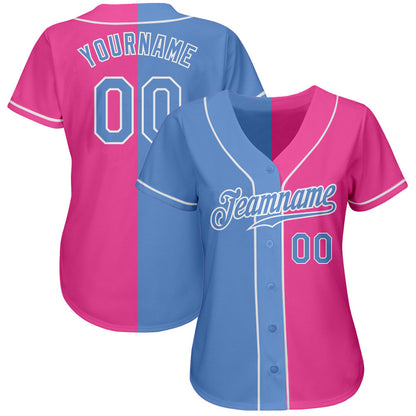 Frenzidea Custom Pink Light Blue-White Authentic Split Fashion Baseball Jersey