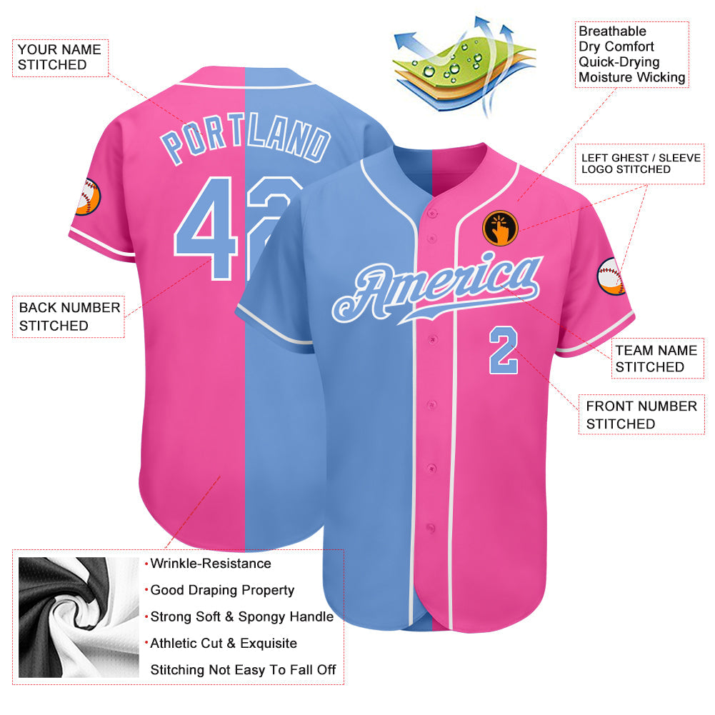 Frenzidea Custom Pink Light Blue-White Authentic Split Fashion Baseball Jersey