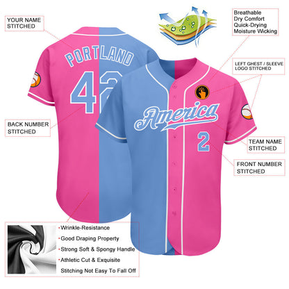 Frenzidea Custom Pink Light Blue-White Authentic Split Fashion Baseball Jersey