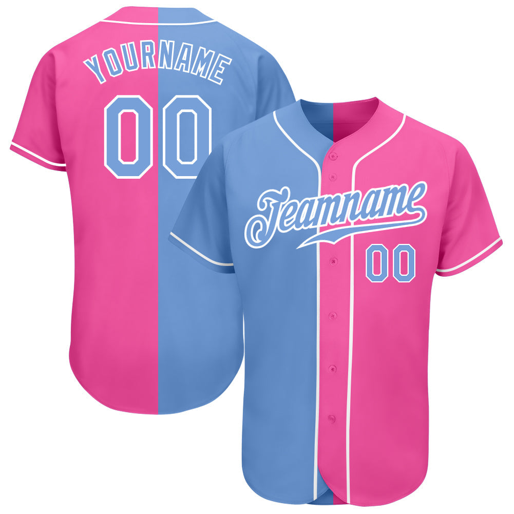 Frenzidea Custom Pink Light Blue-White Authentic Split Fashion Baseball Jersey