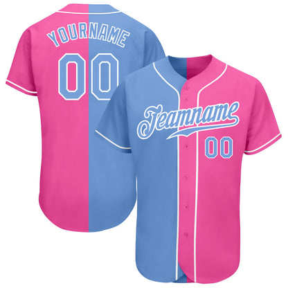 Frenzidea Custom Pink Light Blue-White Authentic Split Fashion Baseball Jersey