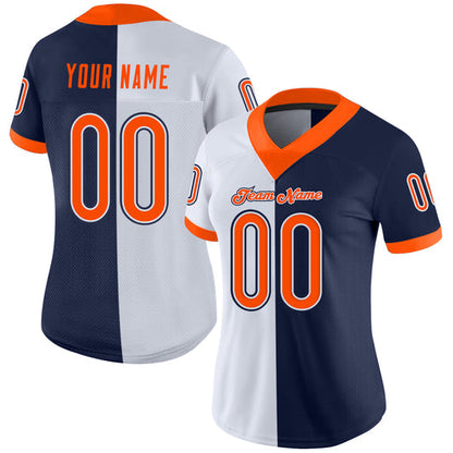 Frenzidea Custom Navy Orange-White Mesh Split Fashion Football Jersey