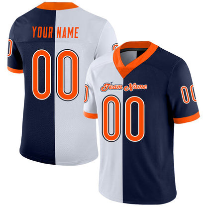 Frenzidea Custom Navy Orange-White Mesh Split Fashion Football Jersey
