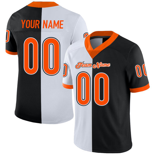 Frenzidea Custom Black Orange-White Mesh Split Fashion Football Jersey