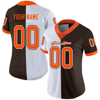 Frenzidea Custom Brown Orange-White Mesh Split Fashion Football Jersey