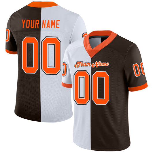 Frenzidea Custom Brown Orange-White Mesh Split Fashion Football Jersey
