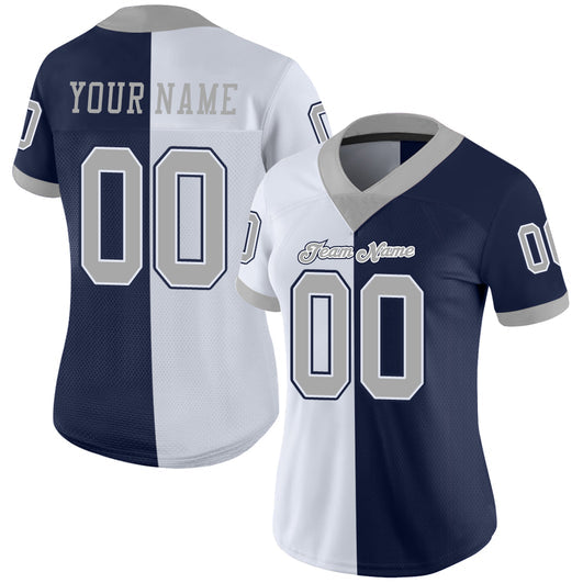 Frenzidea Custom Navy Gray-White Mesh Split Fashion Football Jersey