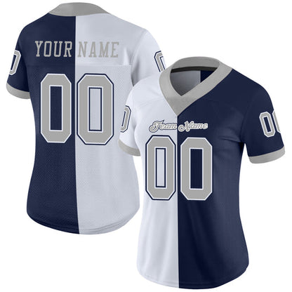 Frenzidea Custom Navy Gray-White Mesh Split Fashion Football Jersey