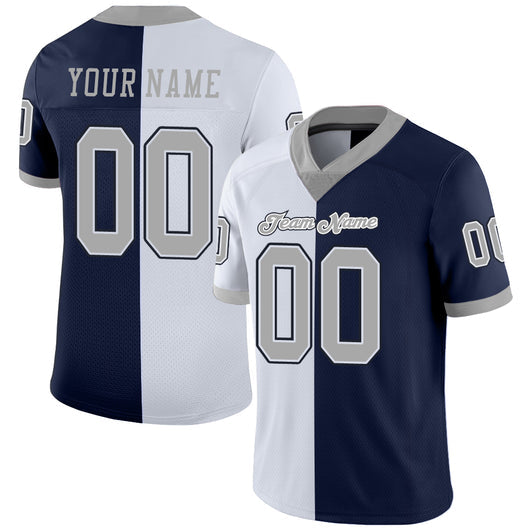 Frenzidea Custom Navy Gray-White Mesh Split Fashion Football Jersey