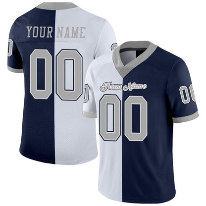 Frenzidea Custom Navy Gray-White Mesh Split Fashion Football Jersey