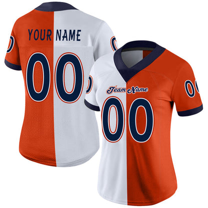 Frenzidea Custom Orange Navy-White Mesh Split Fashion Football Jersey