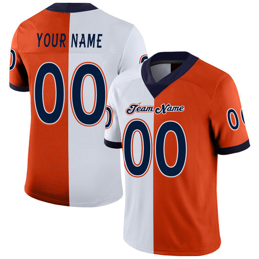 Frenzidea Custom Orange Navy-White Mesh Split Fashion Football Jersey