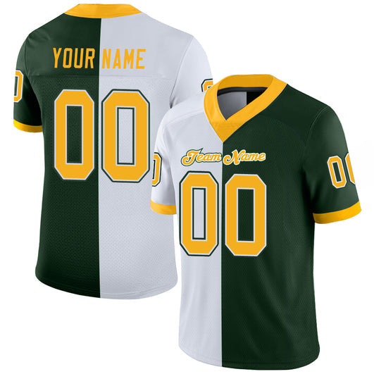 Frenzidea Custom Green Gold-White Mesh Split Fashion Football Jersey