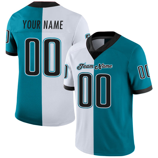 Frenzidea Custom Teal Black-White Mesh Split Fashion Football Jersey