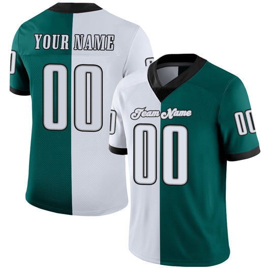 Frenzidea Custom Midnight Green White-Black Mesh Split Fashion Football Jersey