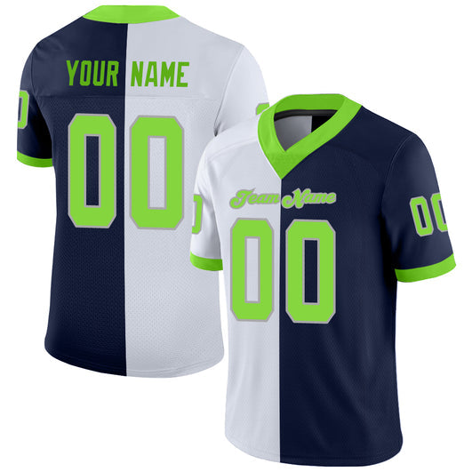 Frenzidea Custom Navy Neon Green-White Mesh Split Fashion Football Jersey