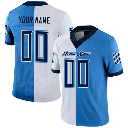 Frenzidea Custom Powder Blue Navy-White Mesh Split Fashion Football Jersey
