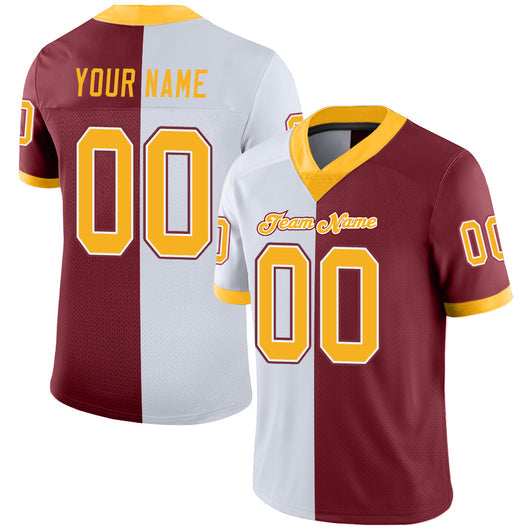Frenzidea Custom Burgundy Gold-White Mesh Split Fashion Football Jersey