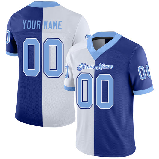 Frenzidea Custom Royal Light Blue-White Mesh Split Fashion Football Jersey